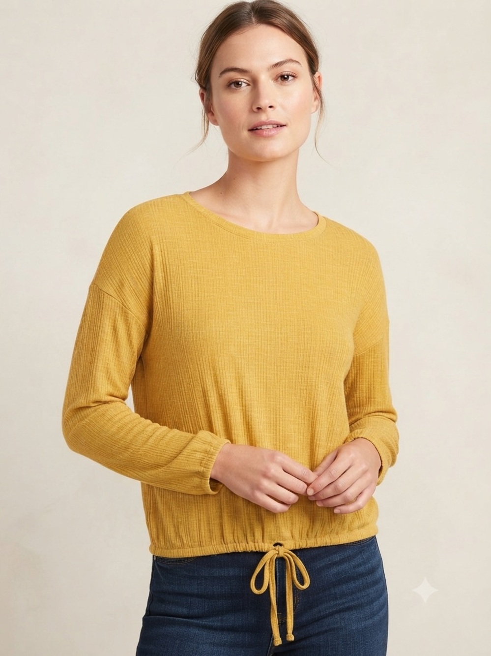 Ricki's Mustard Drawstring-Hem Long Sleeve Top size -M